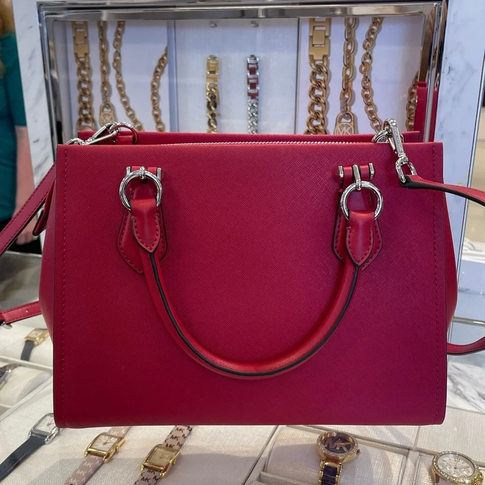 MICHAEL KORS Marilyn Medium Saffiano Leather Satchel Dark Raspberry  NWT